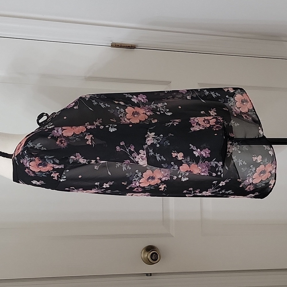 Apt 9 Size M Black w/ Floral Pattern Sheer Blouse with Tie Neckline. Gently Worn - Picture 5 of 12